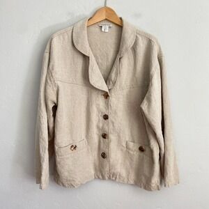 B Hadikusumo Linen Blazer Women Size Medium Beige Made in USA